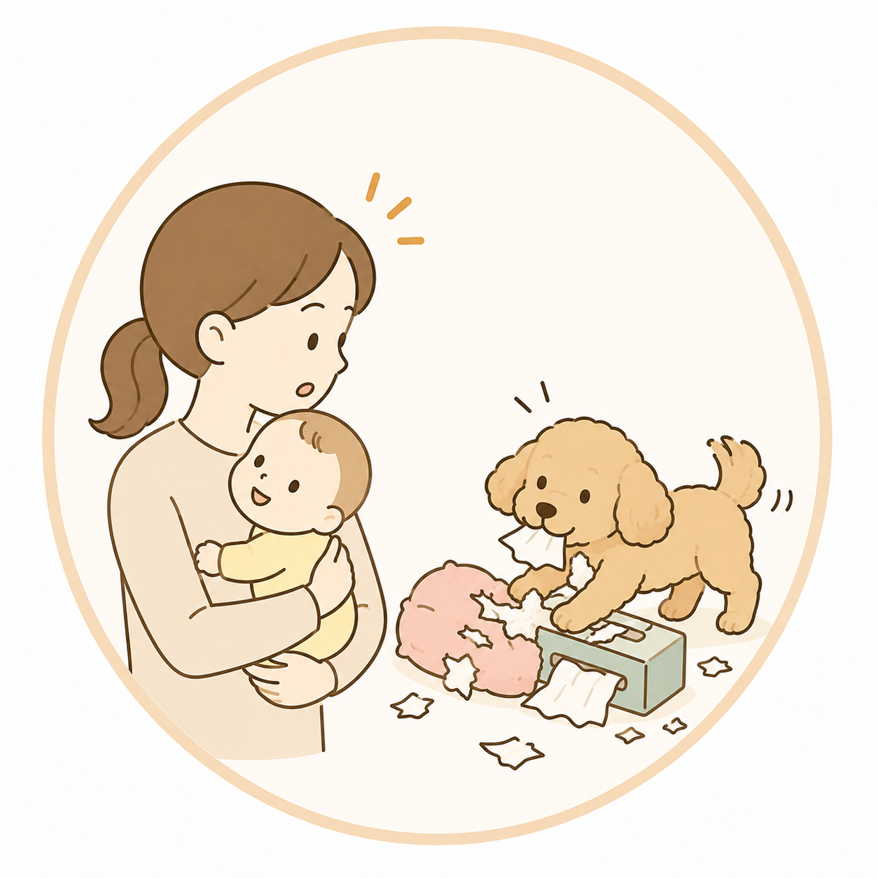 赤ちゃんが生まれたあとに犬が落ち着かなくなるイメージ
