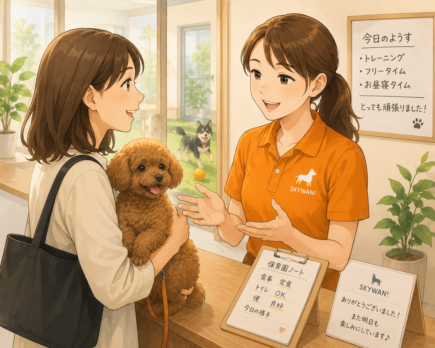 お迎え時にその日の様子をご報告するイメージ