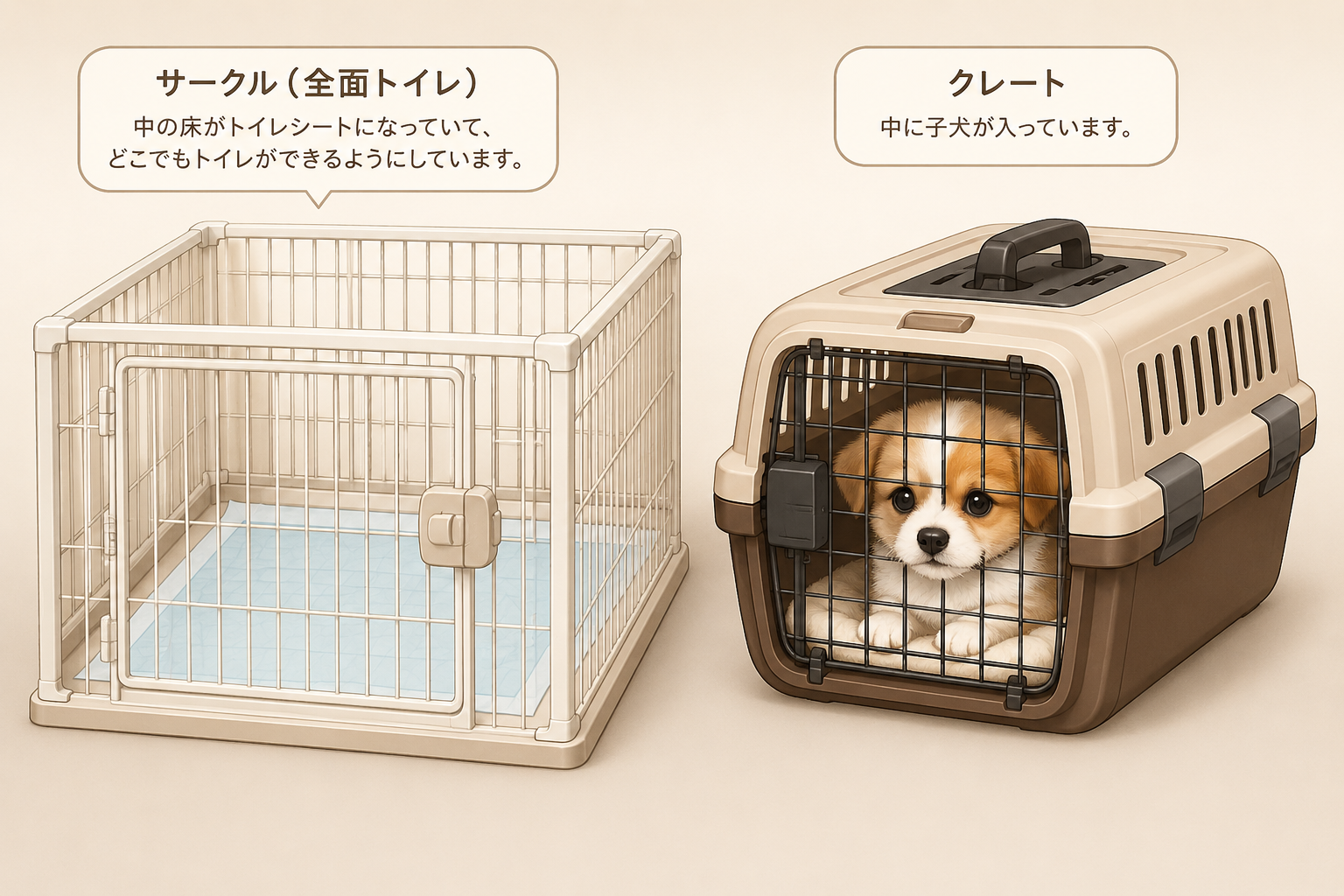 サークル全面トイレとクレートの例